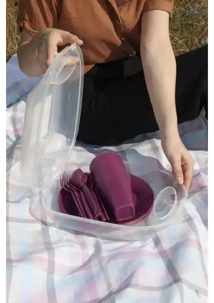 Saban 32 Parça Eko Piknik Seti Mürdüm Renkli Taşınabilir ve Kullanışlı Tasarım