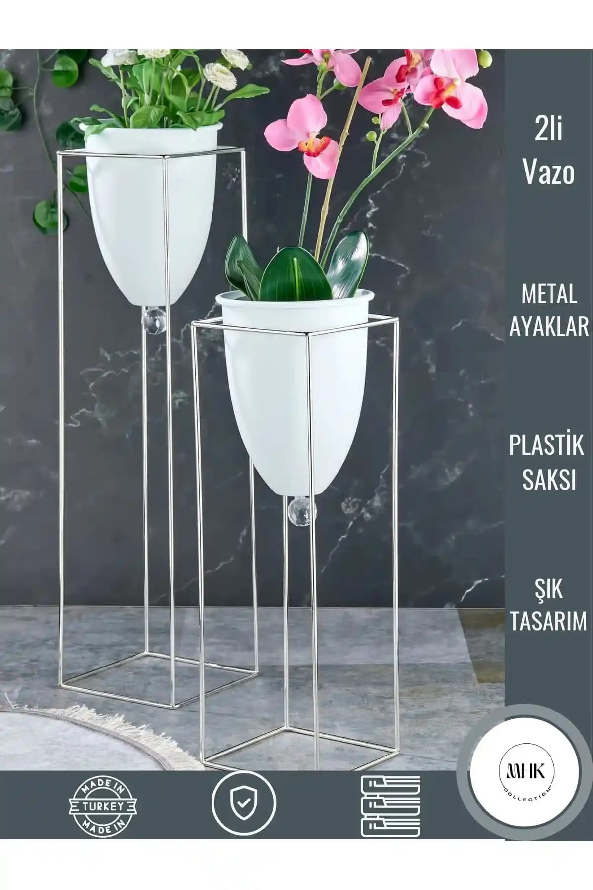 MHK Collection Gümüş Renkli 2'li Ayaklı Vazo ve Çiçeklik Seti Detaylı İncelemesi