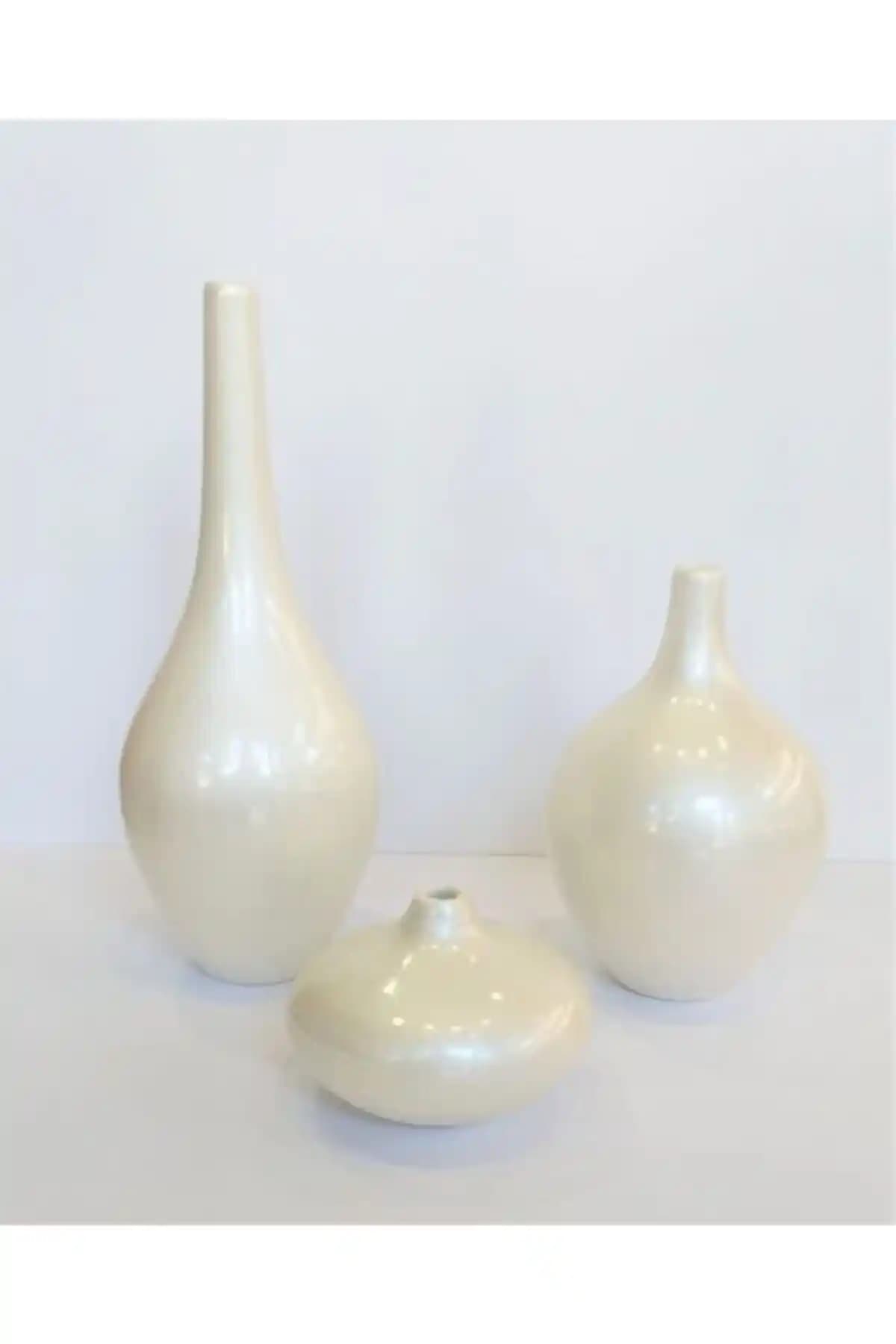 Zarif Seramik Tombik 3 Lü Şişe Vazo ile Ev Dekorasyonunda Şıklığınızı Artırın