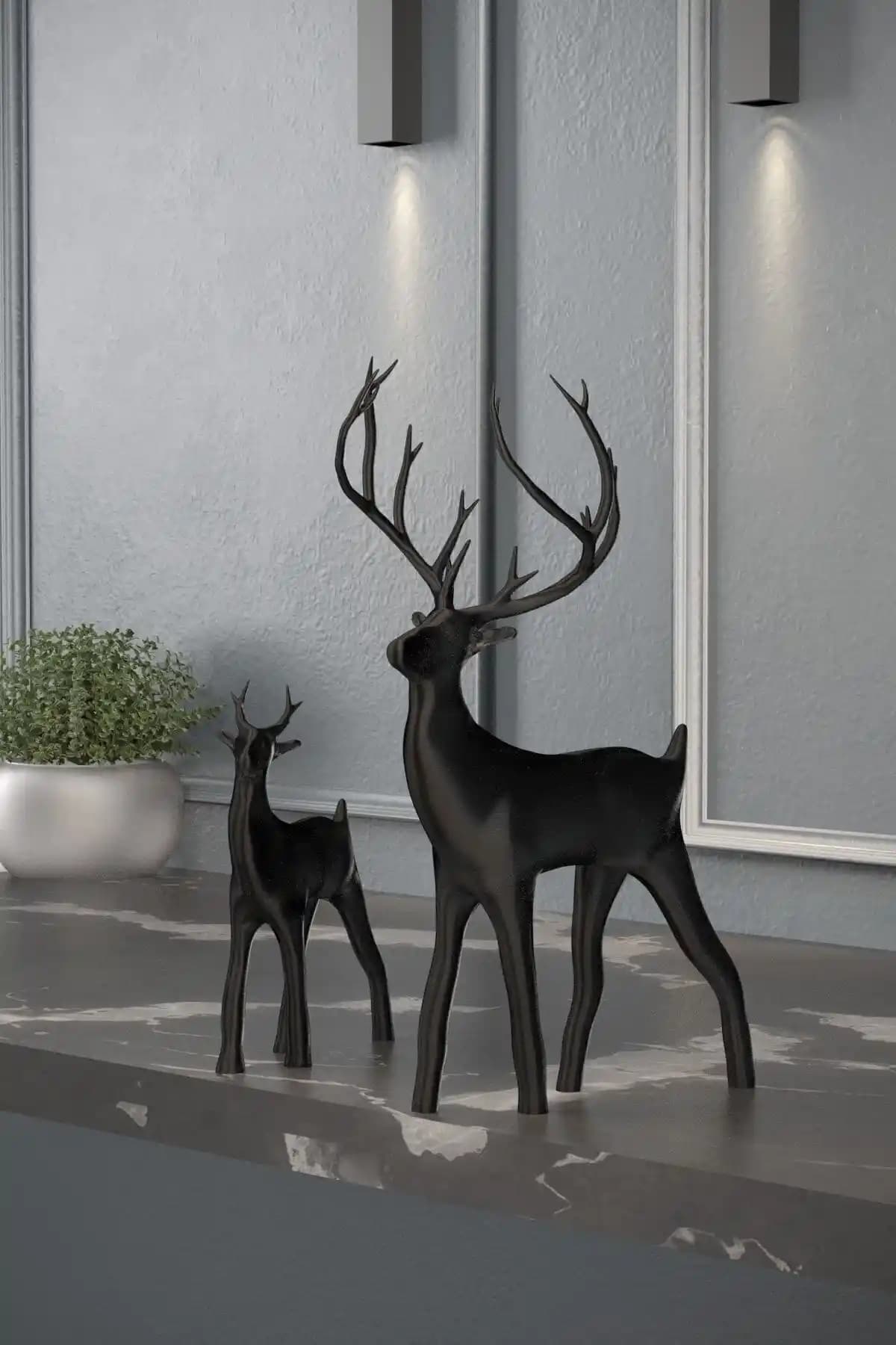 İNCİDESİGN İkili Dekoratif Geyik Biblo Seti: Modern Estetik ve Şıklık