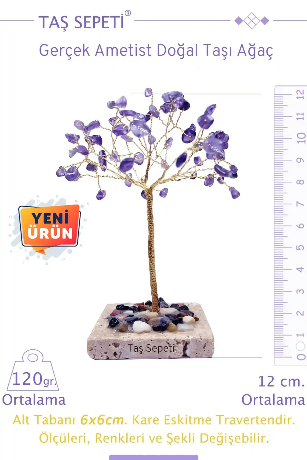 TAŞ SEPETİ Gerçek Ametist Doğal Taşı Ağaç ile Evinize Estetik Dokunuş