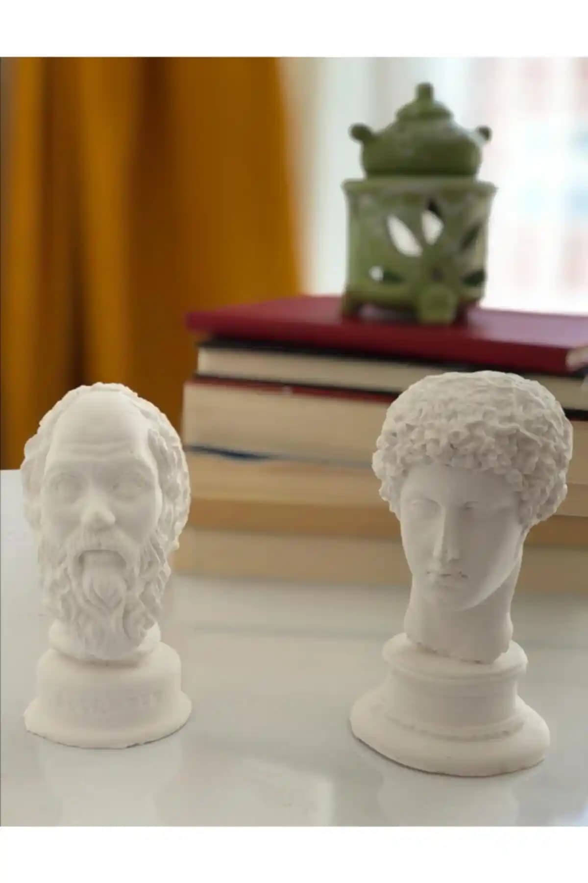 LALEZEN HOME Hermes Sokrates Filozof Heykel Biblo Seti ile Modern Dekorasyon