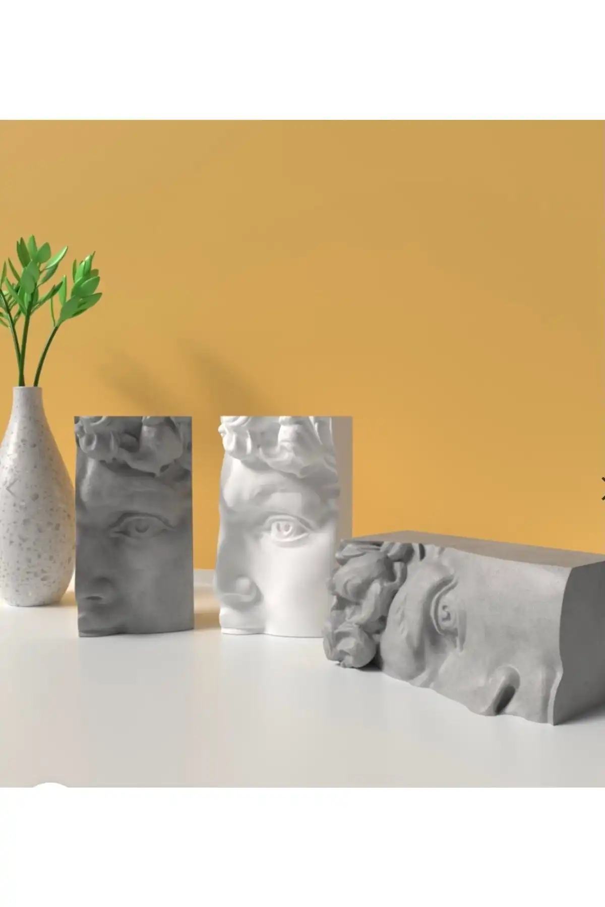 Kaktüsbutik Ev Dekoratif Beton Antik Yüz Gri Heykel ile Modern ve Şık Dokunuşlar