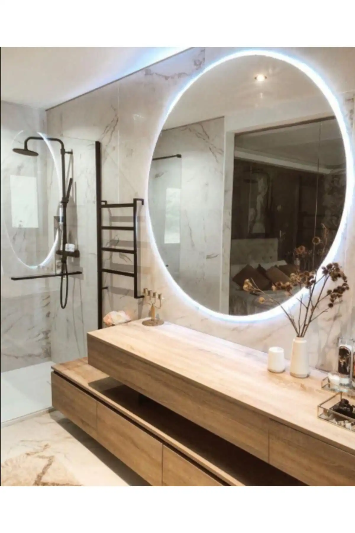 Narkissos Dizayn 90 Cm Beyaz Ledli Yuvarlak Banyo Aynası ile Şık ve Fonksiyonel Tasarım