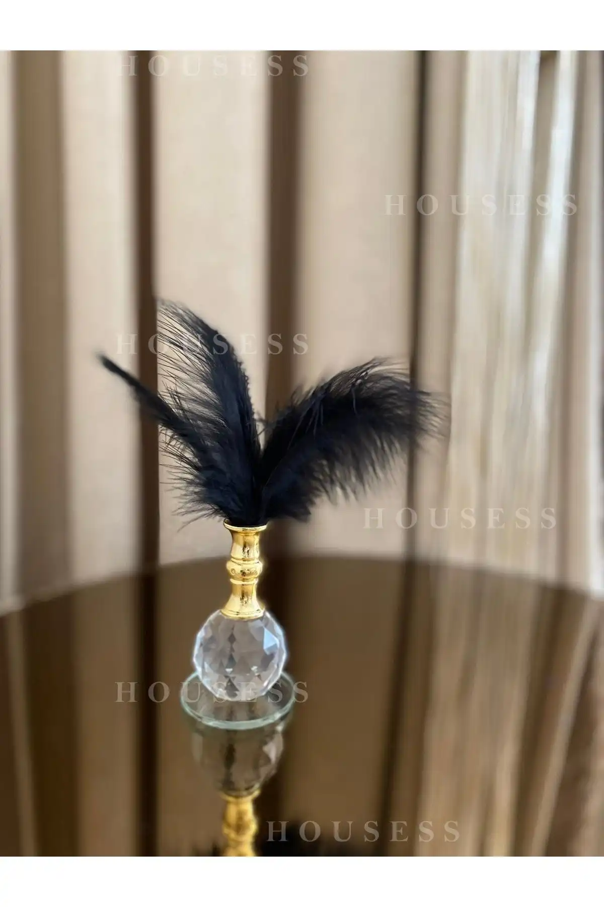 Housess1 Siyah Tüylü Gold Kristal Top Tüylük Dekor Biblo: Modern Tasarımın İncelikleri