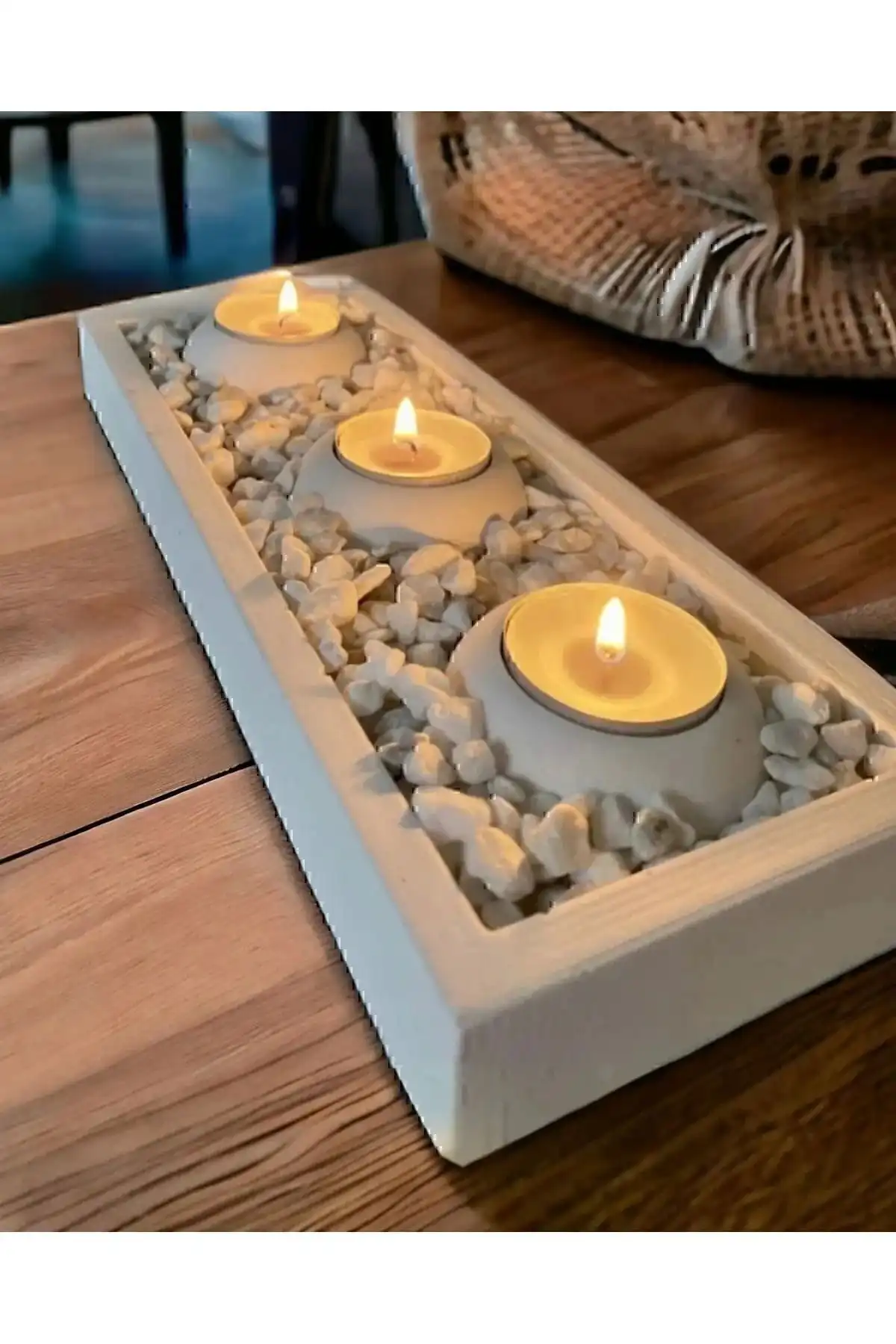 Akronistone Beton Tepsili Tealight Mumluk Seti: Şık ve Dayanıklı Dekoratif Ürün