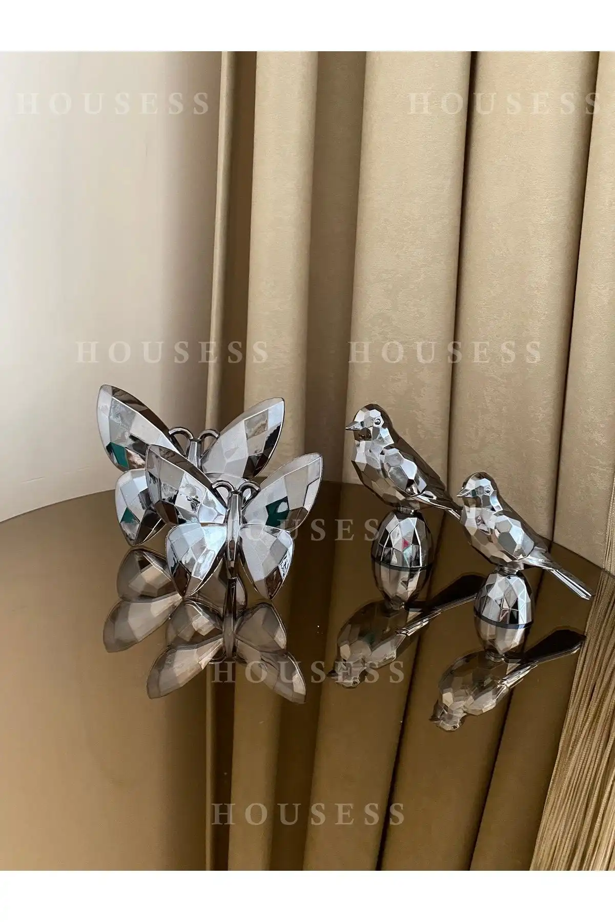 Housess Dekoratif 2'li Kelebek ve 2'li Kuş Mini Biblo Süs ile Modern Tasarım