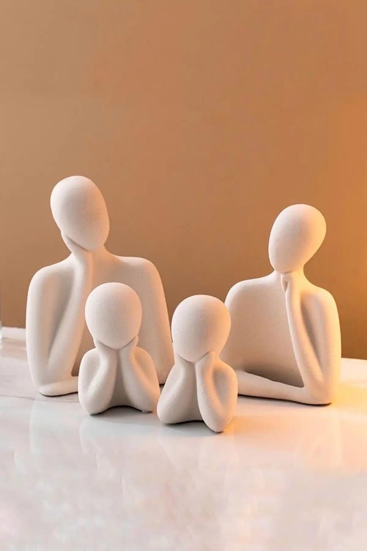 LALEZEN HOME 4 Kişilik Beton Heykel Obje Biblo: Modern Aile Tasarımı