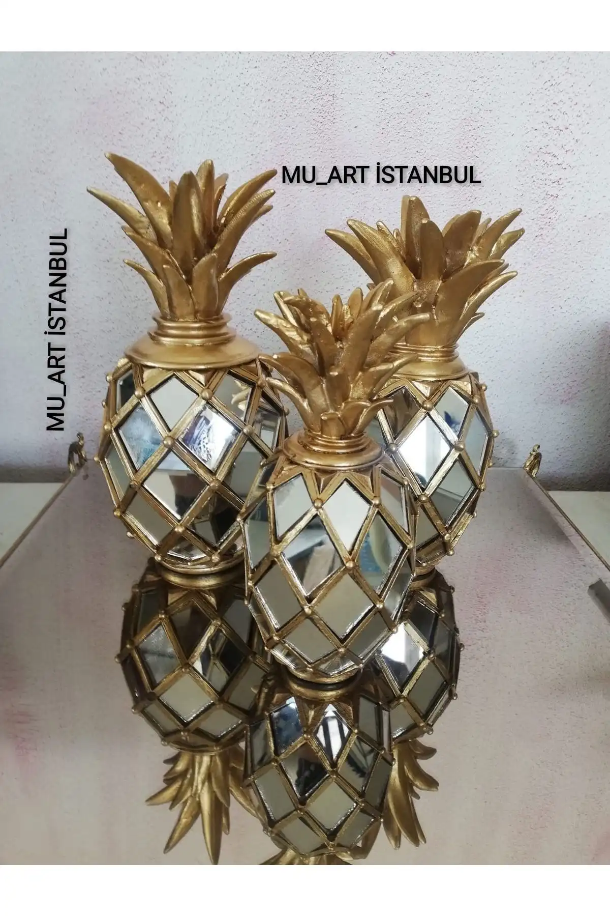 Üreticiden Halka Üçlü Altın Rengi Aynalı Ananas İle Mekânınızı Şık Hale Getirin