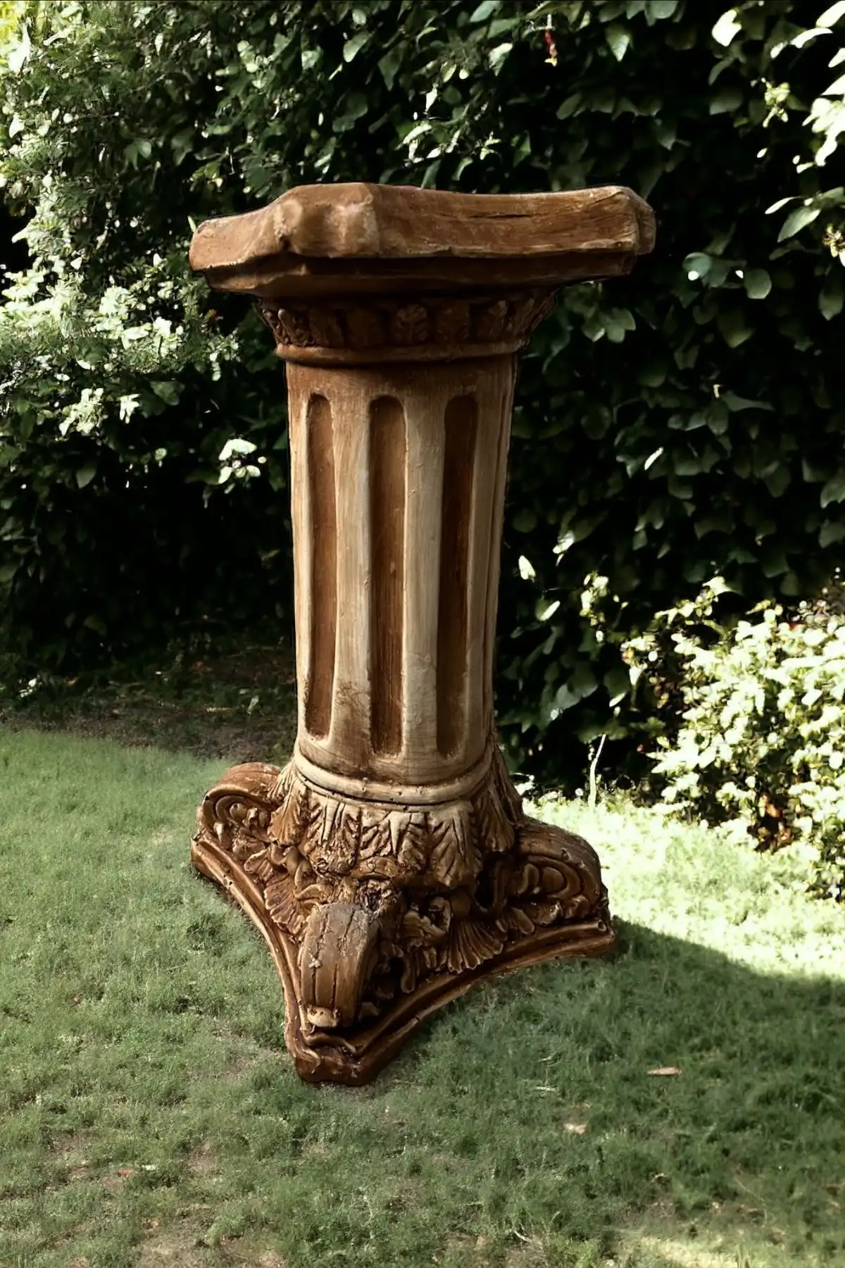 Libre Design 53cm Vernikli Kahverengi Eskitme Roma Sütunu Heykeli ile Modern Dekorasyon