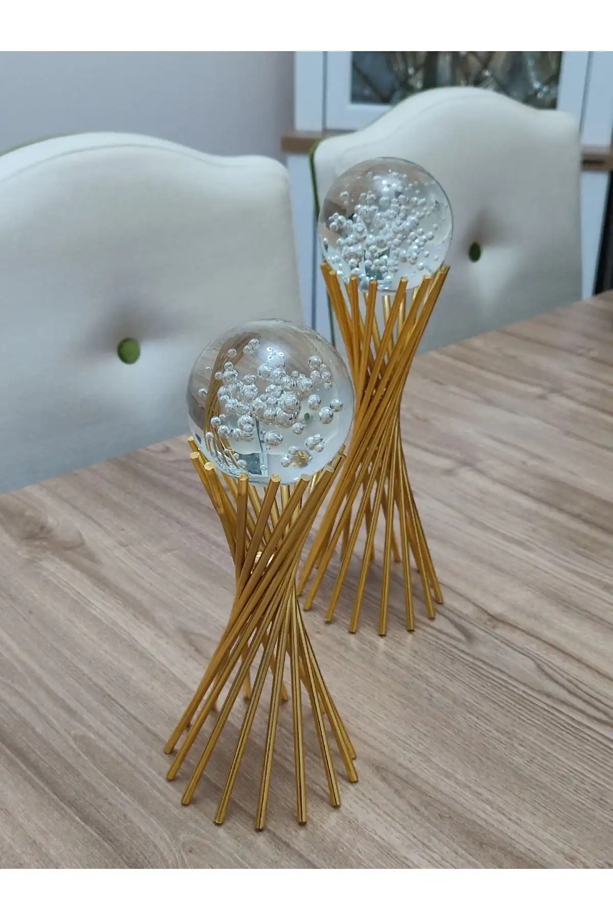 Bej Dekor Gold Kabarcık Küre: Modern ve Şık Metal Biblo Aksesuarları