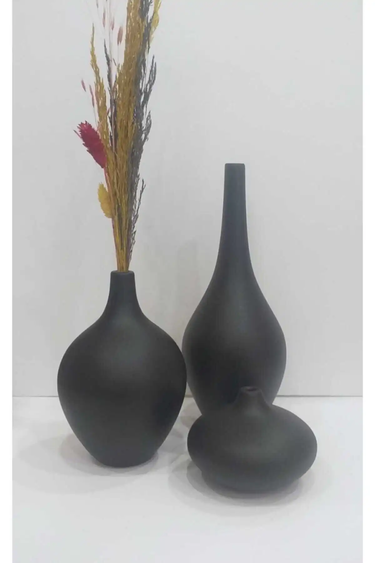 Ikizler Home Seramik Tombik Şişe Vazo 3’lü Set ile Modern Dekorasyon