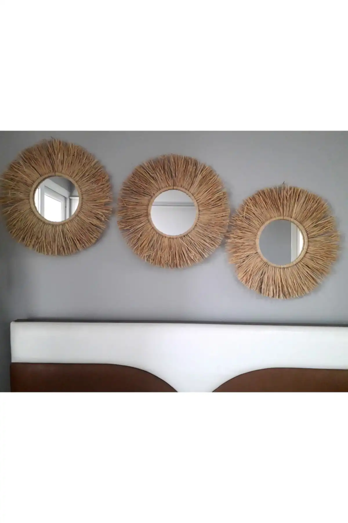 Bohem Handmade 3 Adet 50cm Rafya Ayna Seti ile Evinizi Süsleyin