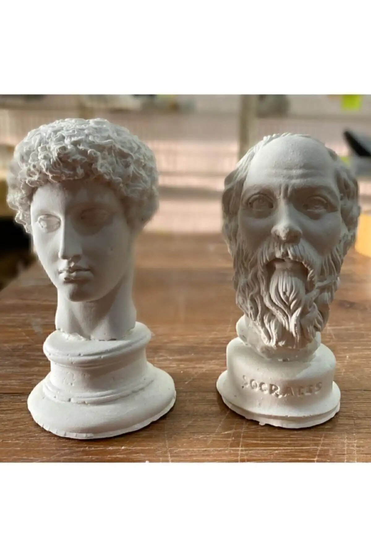 Elver Atolye Hermes ve Socrates Beyaz Heykel Büst Seti: Şık İç Mekan Dekorasyonu