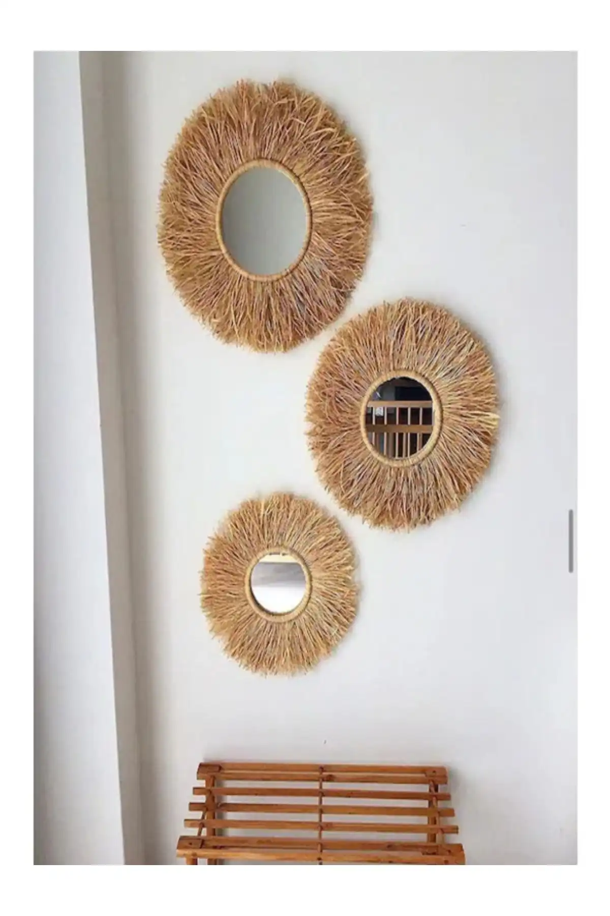 MY Golden Beauty Dekoratif Aynalı Rafya Duvar Süsü ile Ev Dekorasyonunuzu Zenginleştirin